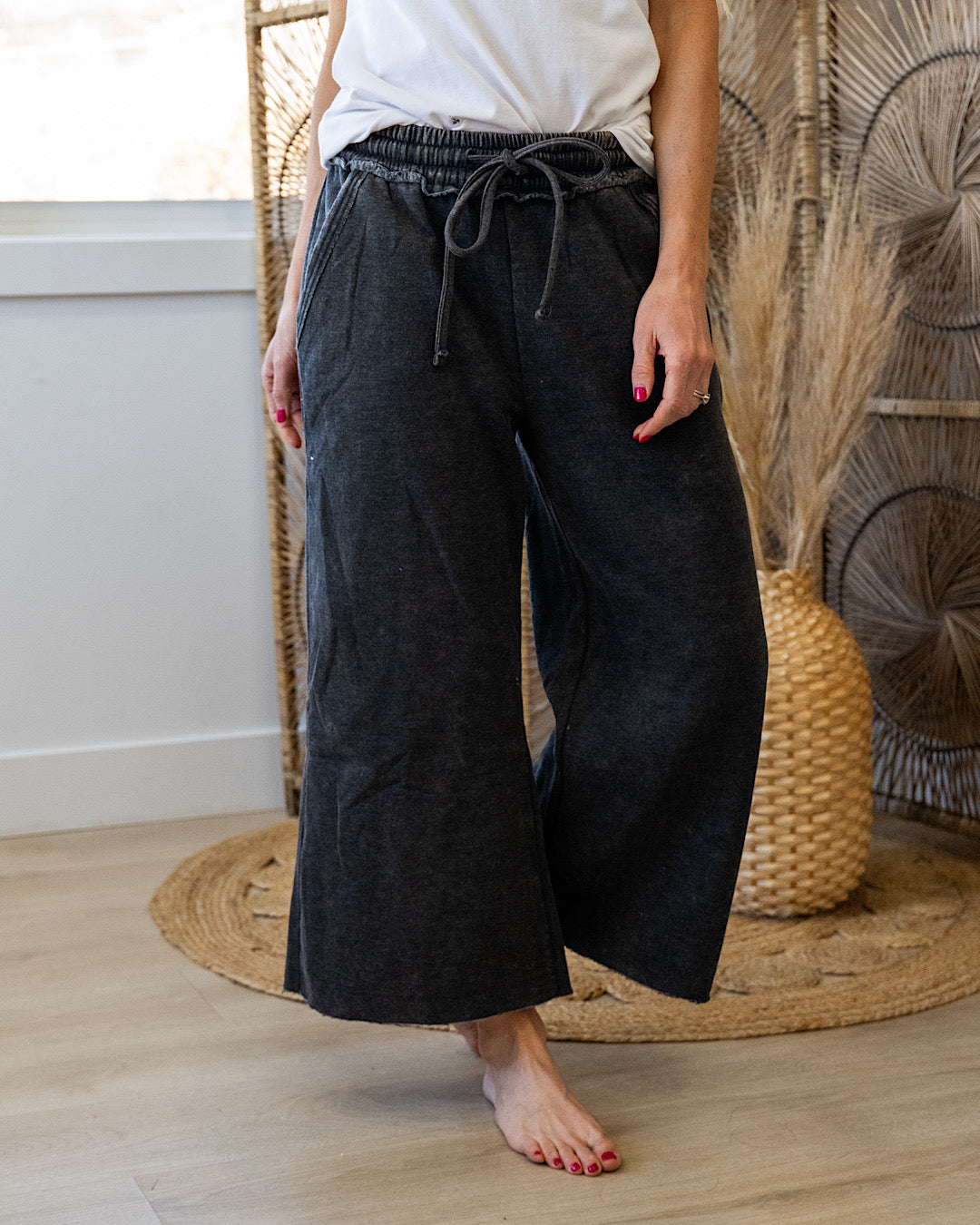 Pantalones anchos y cortos cómodos - Negro ceniza