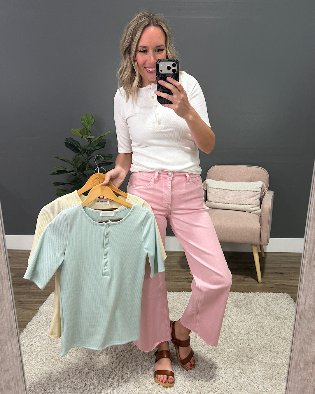 Top Henley de canalé fino Emmy - Menta