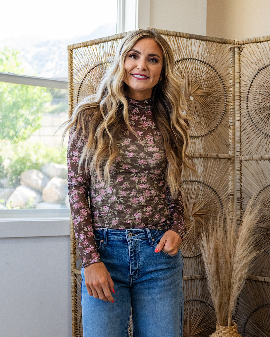 Blusa Gemma de manga larga con encaje - Floral chocolate VENTA FINAL