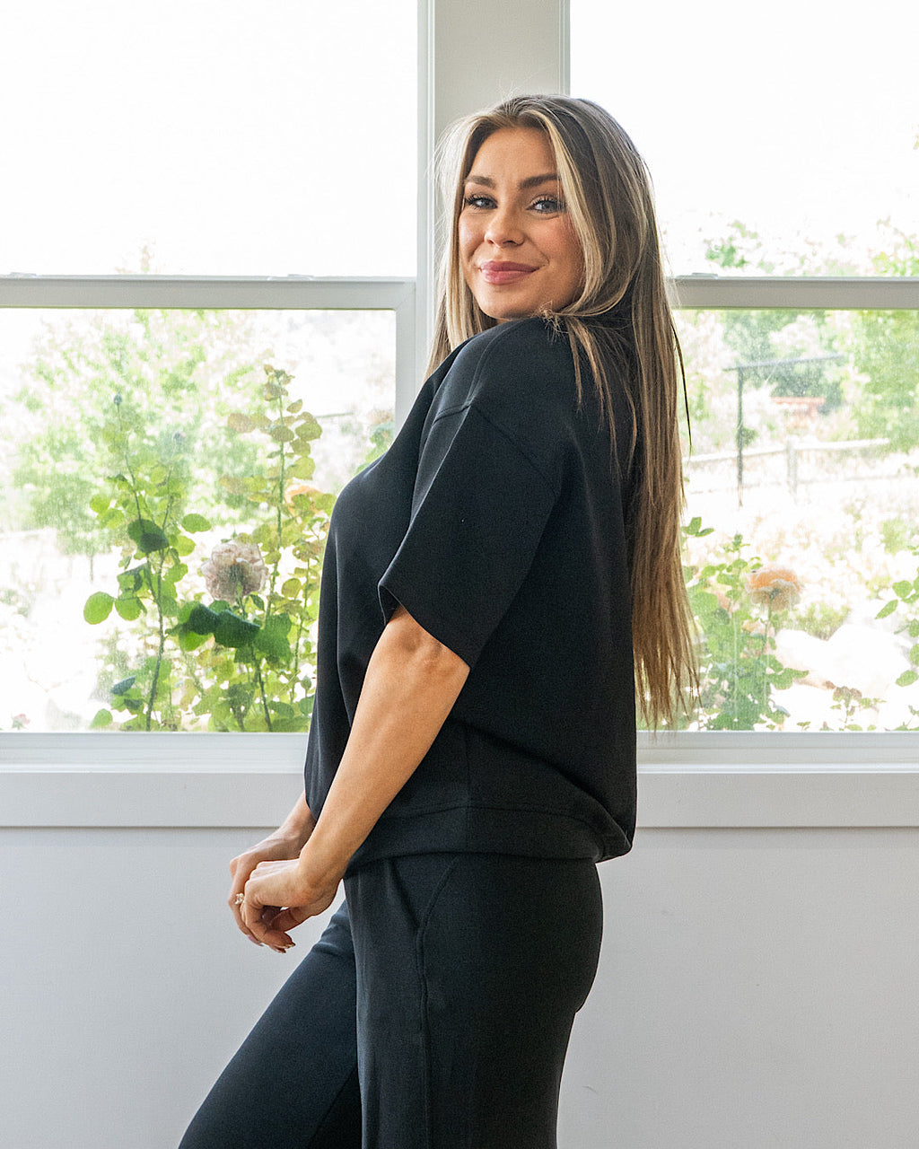 Top Macey de tela scuba - Negro