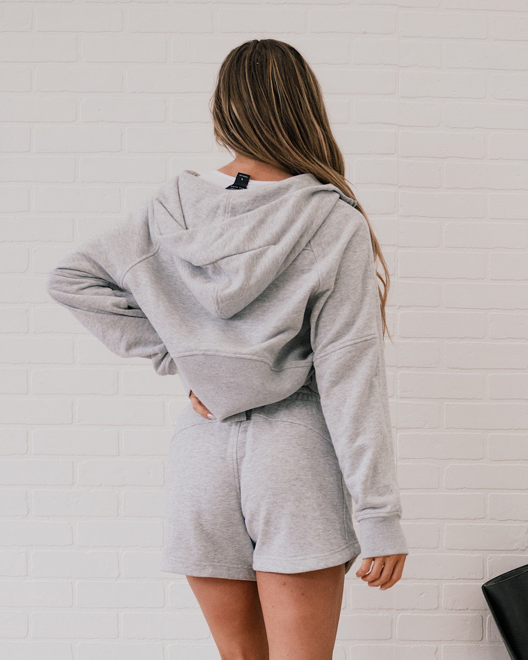 Sudadera con capucha y media cremallera Rae Mode - Gris jaspeado VENTA FINAL