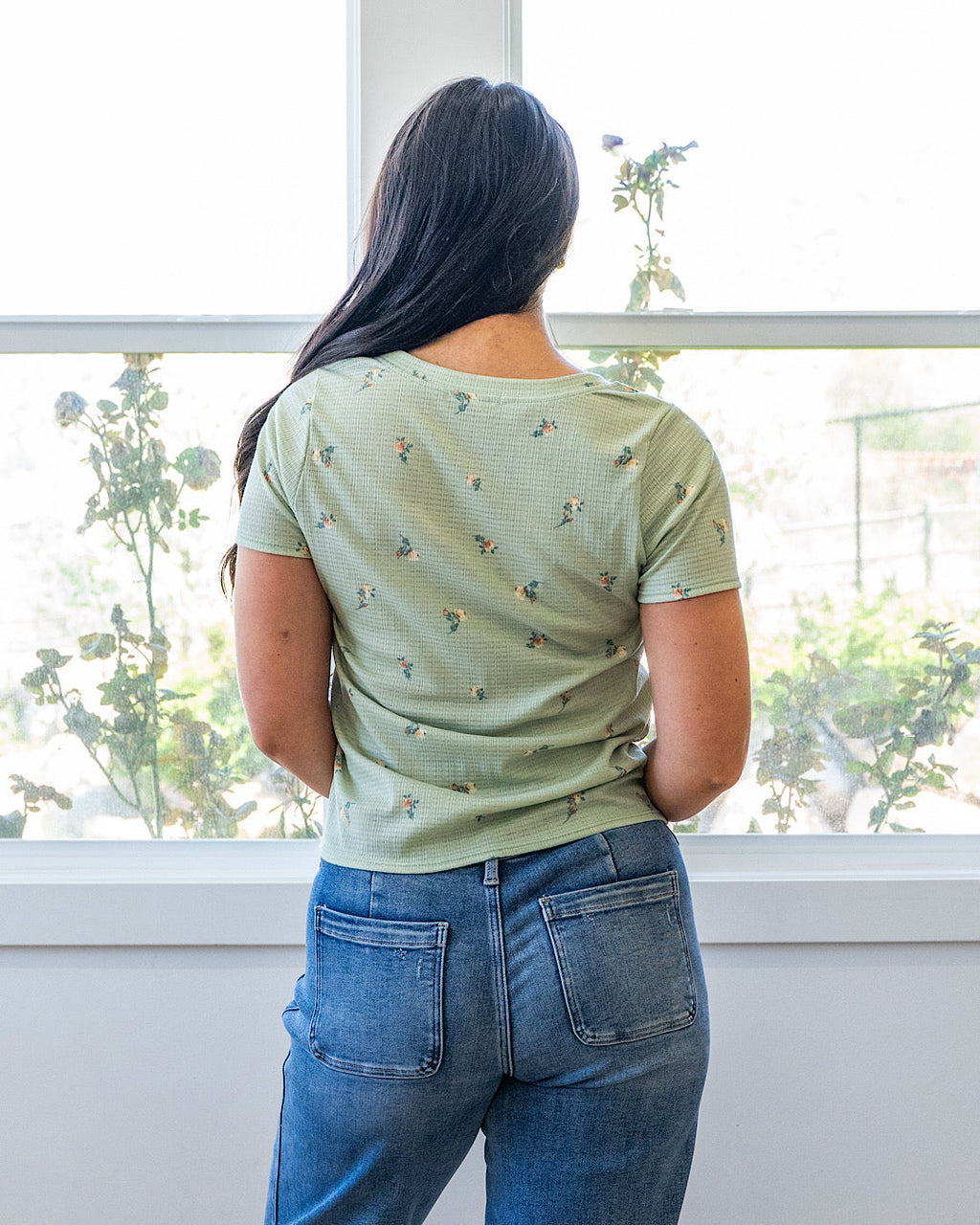 Top de punto texturizado con estampado floral Skylar - Salvia