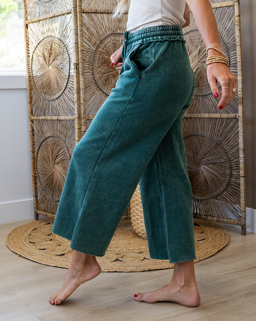 Pantalones anchos y cortos cómodos - Verde oscuro