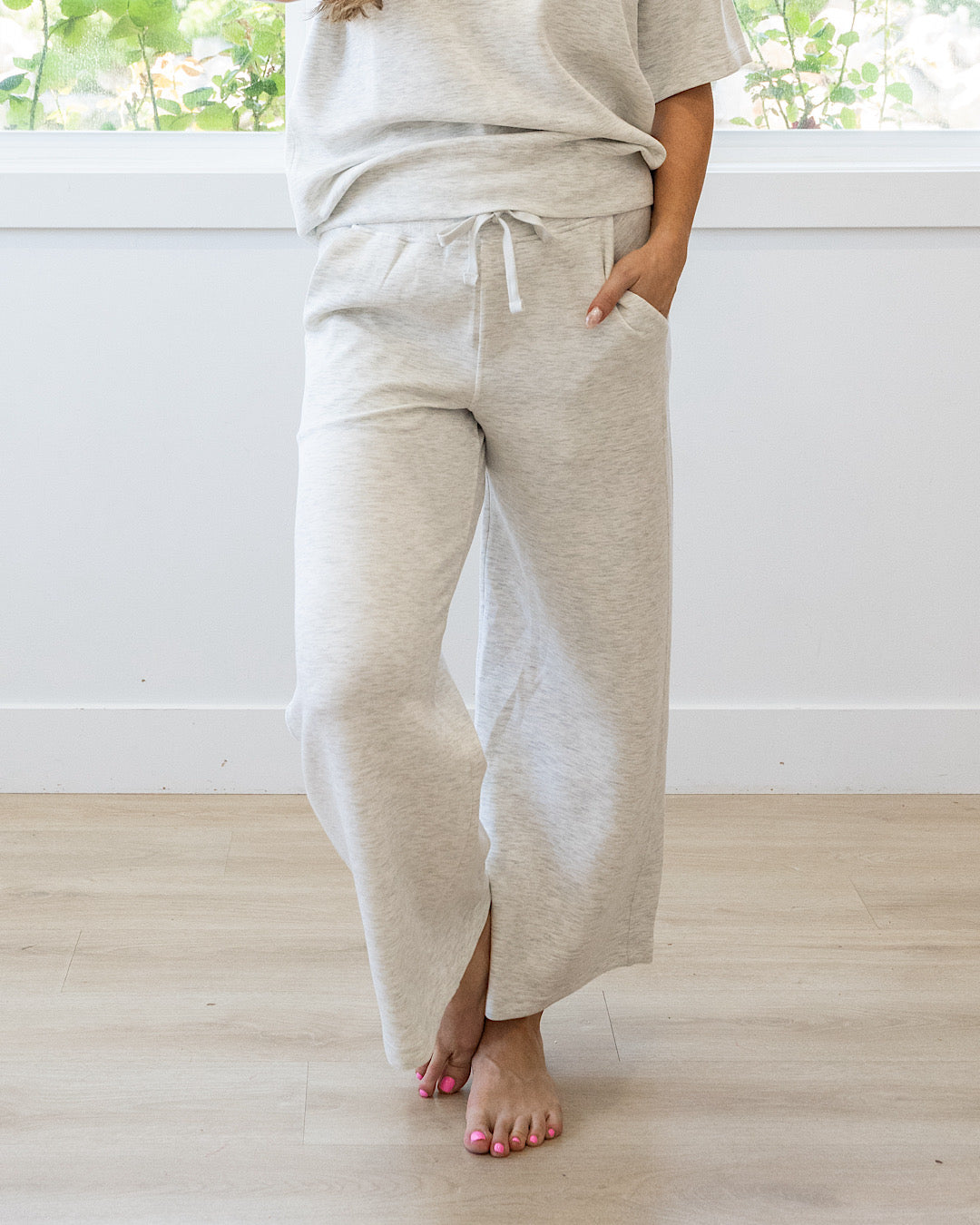 Pantalones anchos de tela scuba Kendall - Gris jaspeado claro