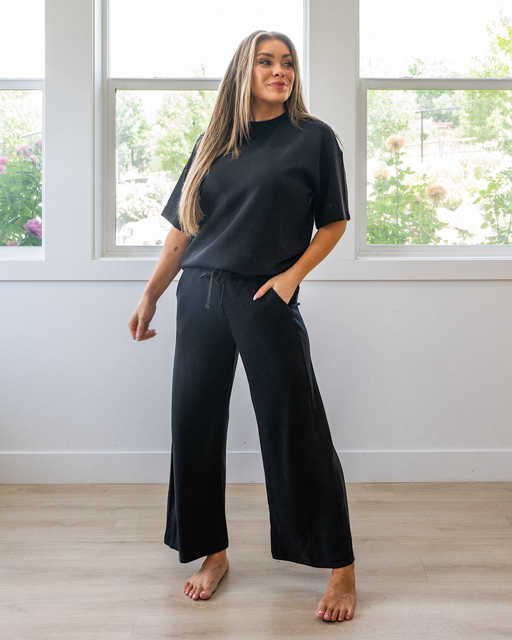 Top Macey de tela scuba - Negro