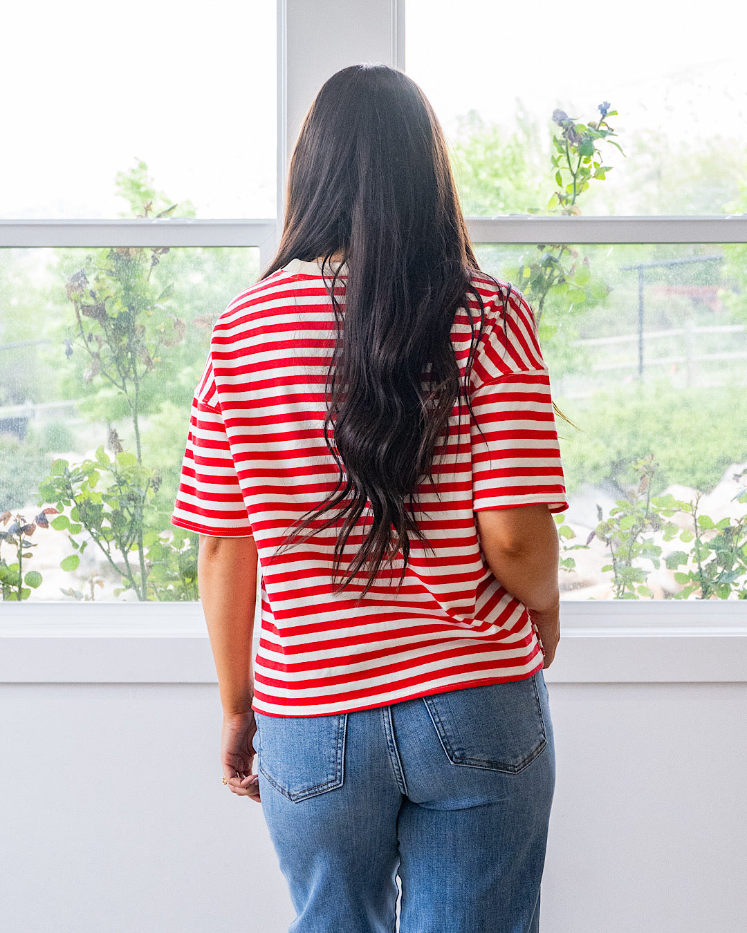 Top a rayas en contraste Hazel - Rojo y topo