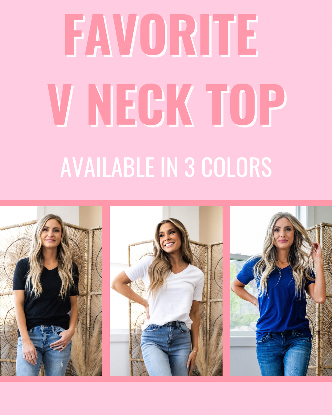 Top favorito con cuello en V - ¡Opciones de color disponibles!