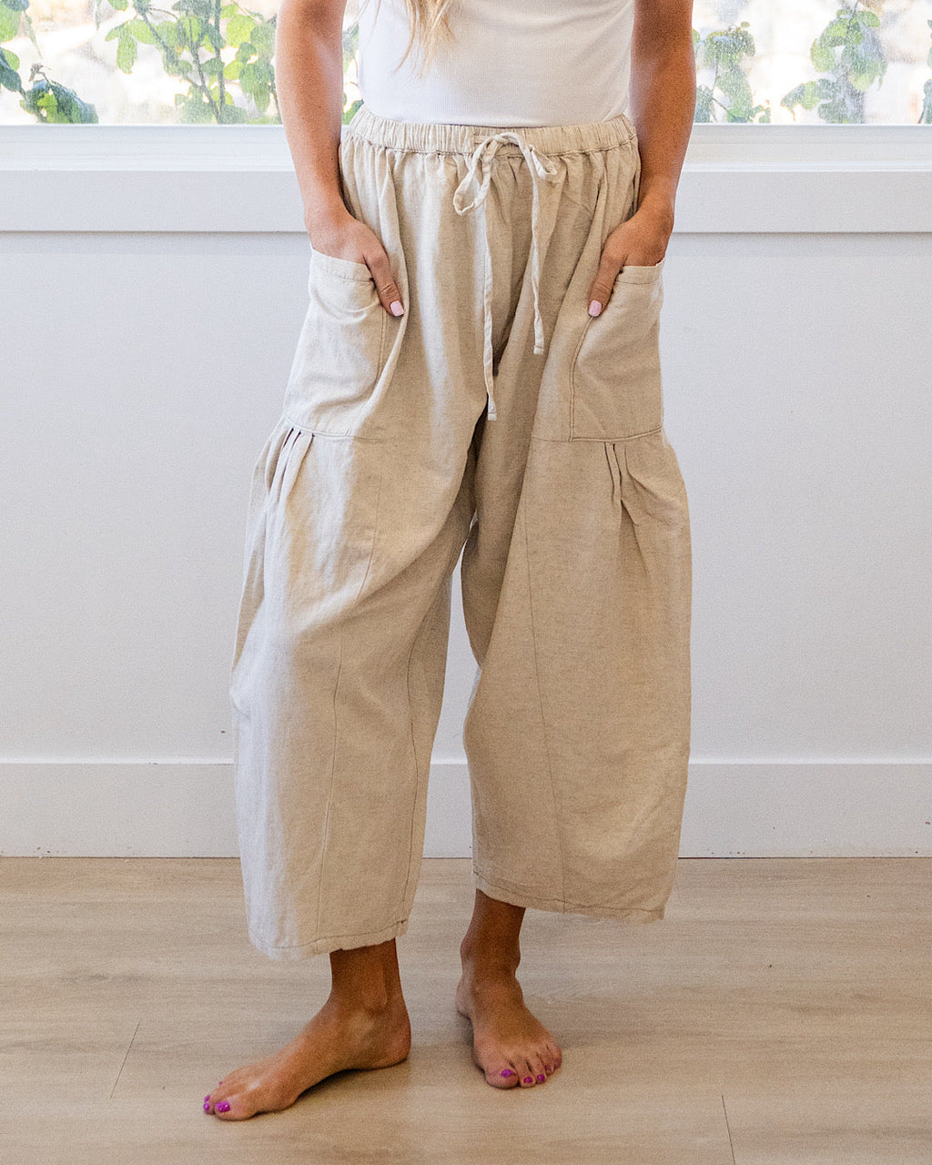 Pantalones anchos de lino Sonya - Natural