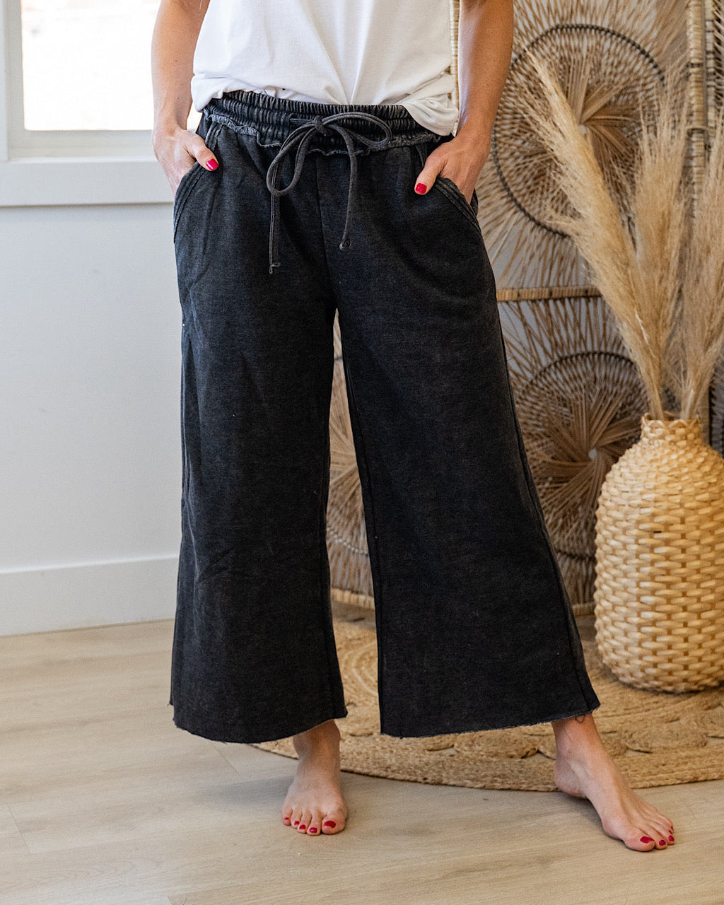 Pantalones anchos y cortos cómodos - Negro ceniza