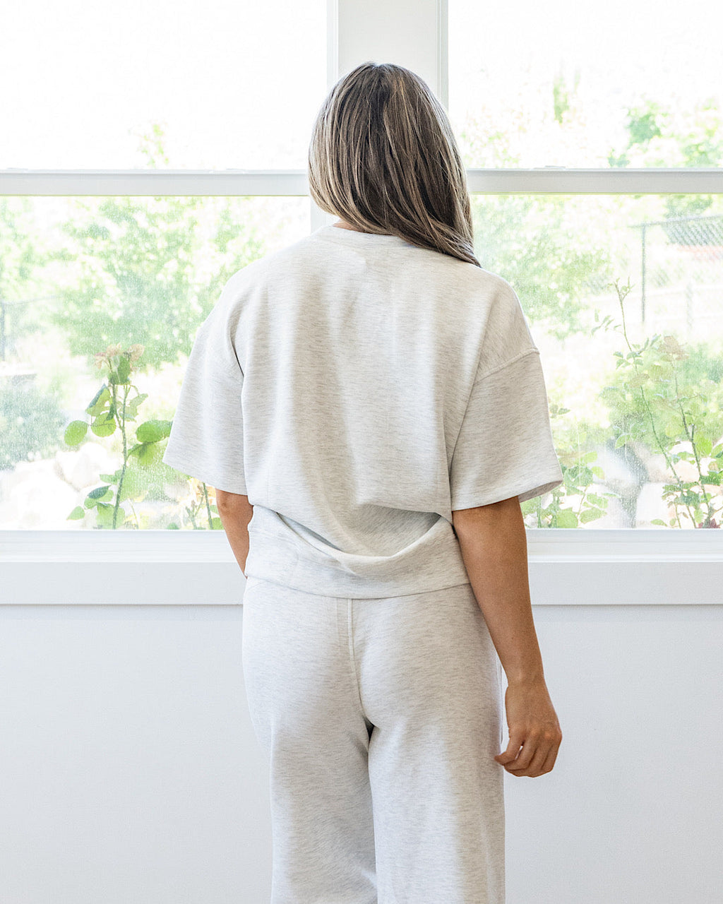 Top Macey de tela scuba - Gris jaspeado claro