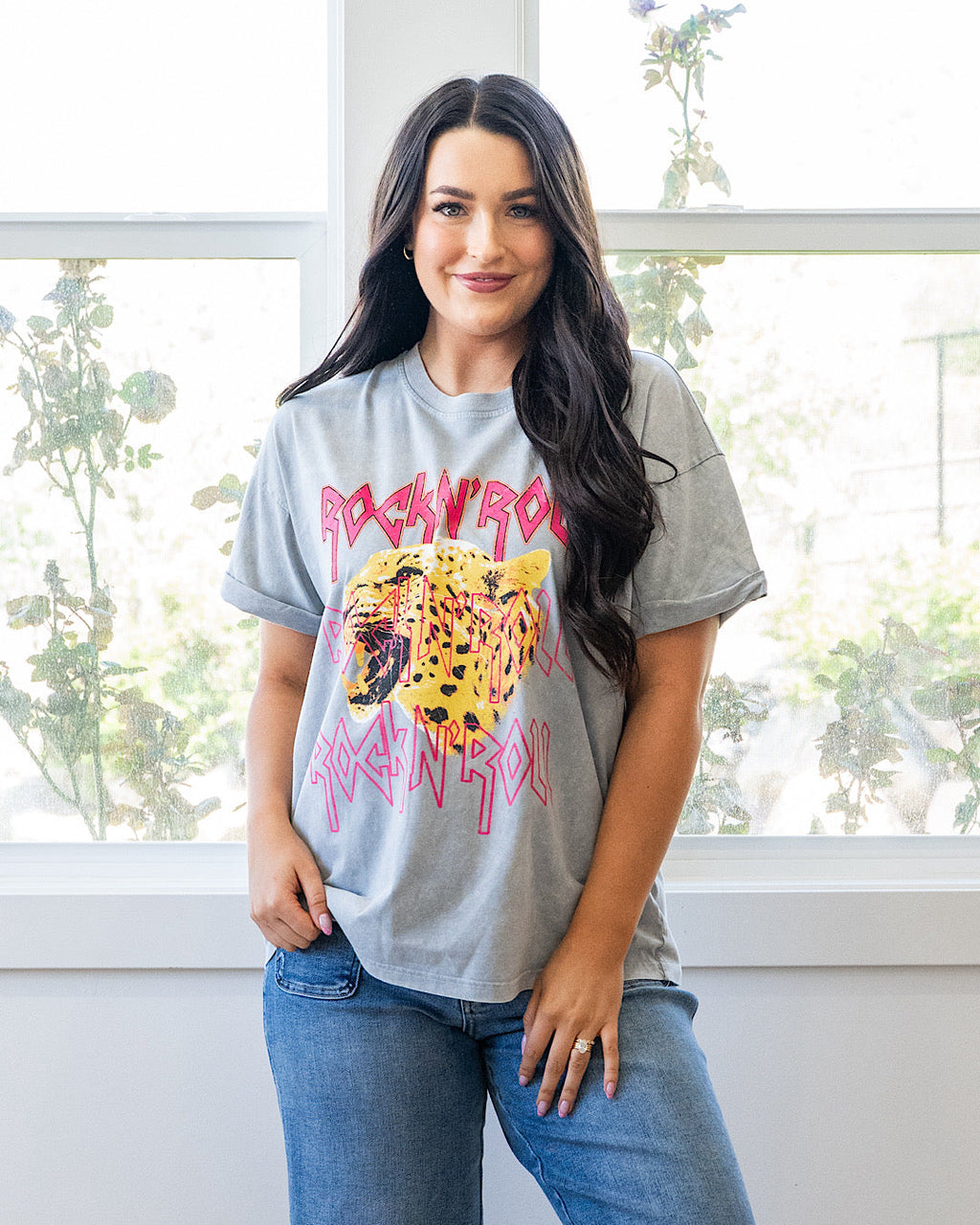 Camiseta de mezclilla gris vintage Rock N Roll Cheetah