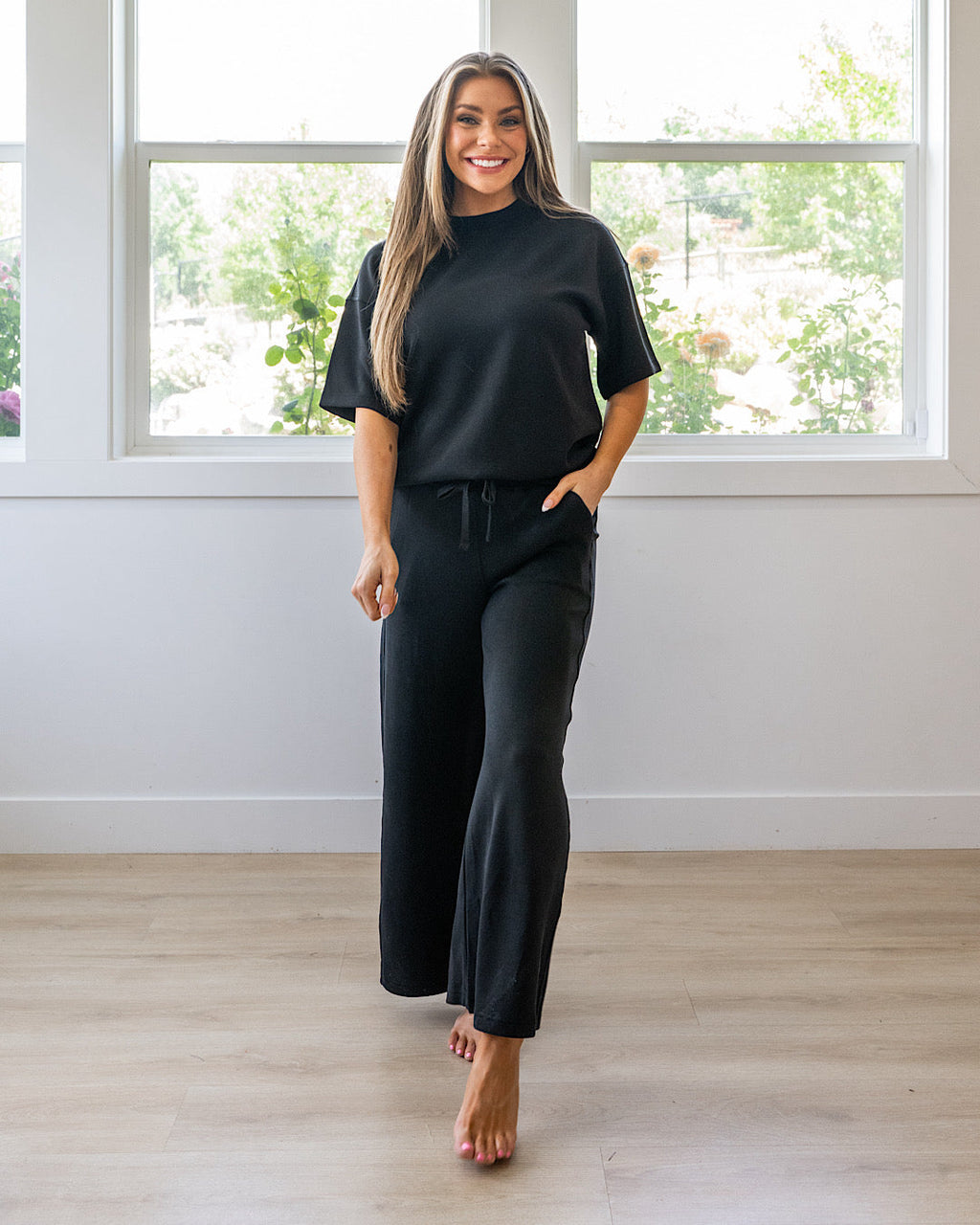 Pantalones anchos de tela scuba Kendall - Negro