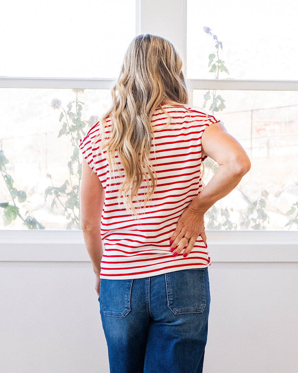 Top a rayas con manga corta Adalyn - Rojo