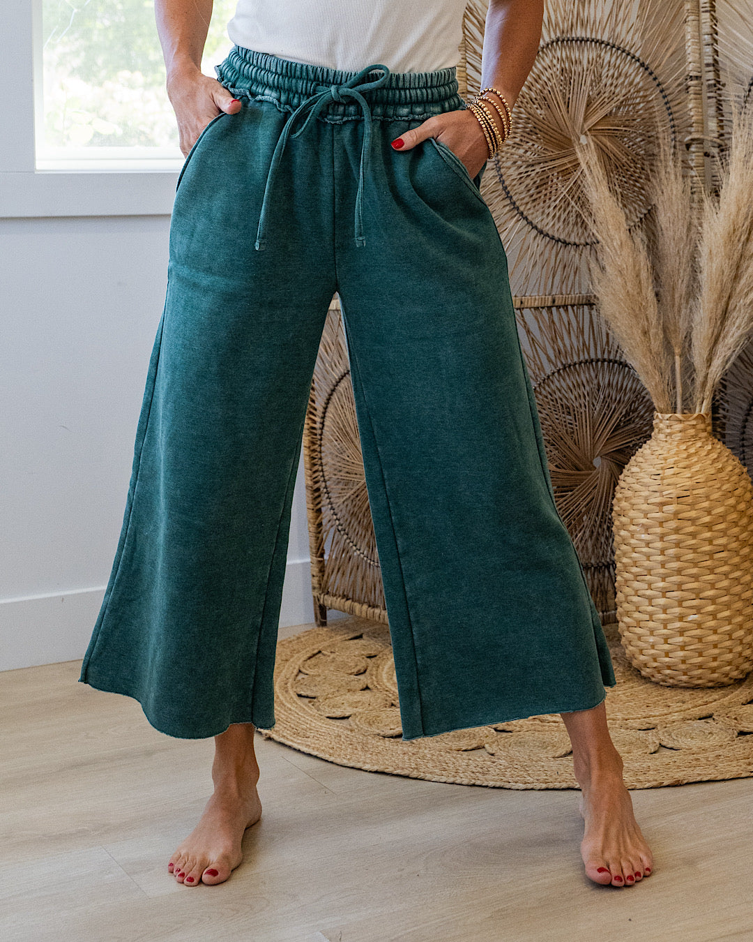Pantalones anchos y cortos cómodos - Verde oscuro