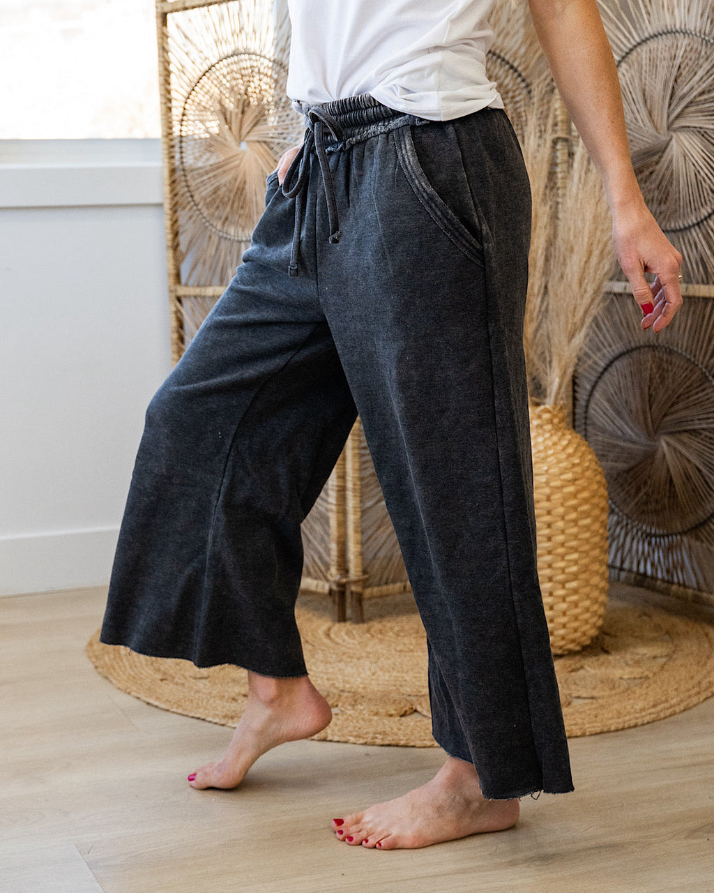 Pantalones anchos y cortos cómodos - Negro ceniza
