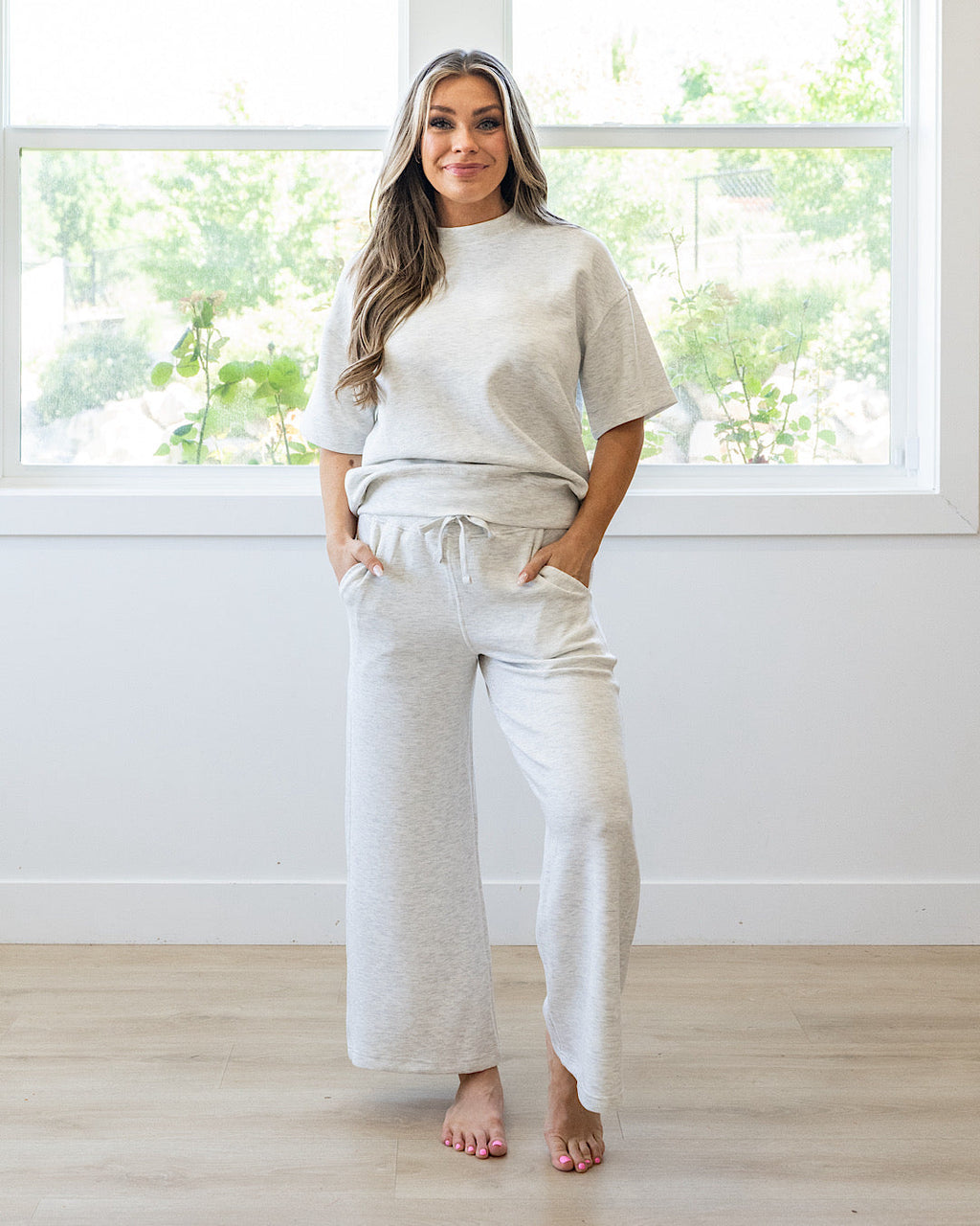 Pantalones anchos de tela scuba Kendall - Gris jaspeado claro