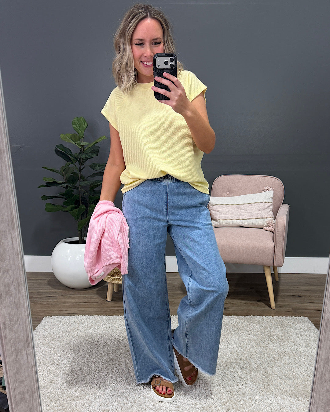 Top de manga corta Justina Cloud Knit - Banana