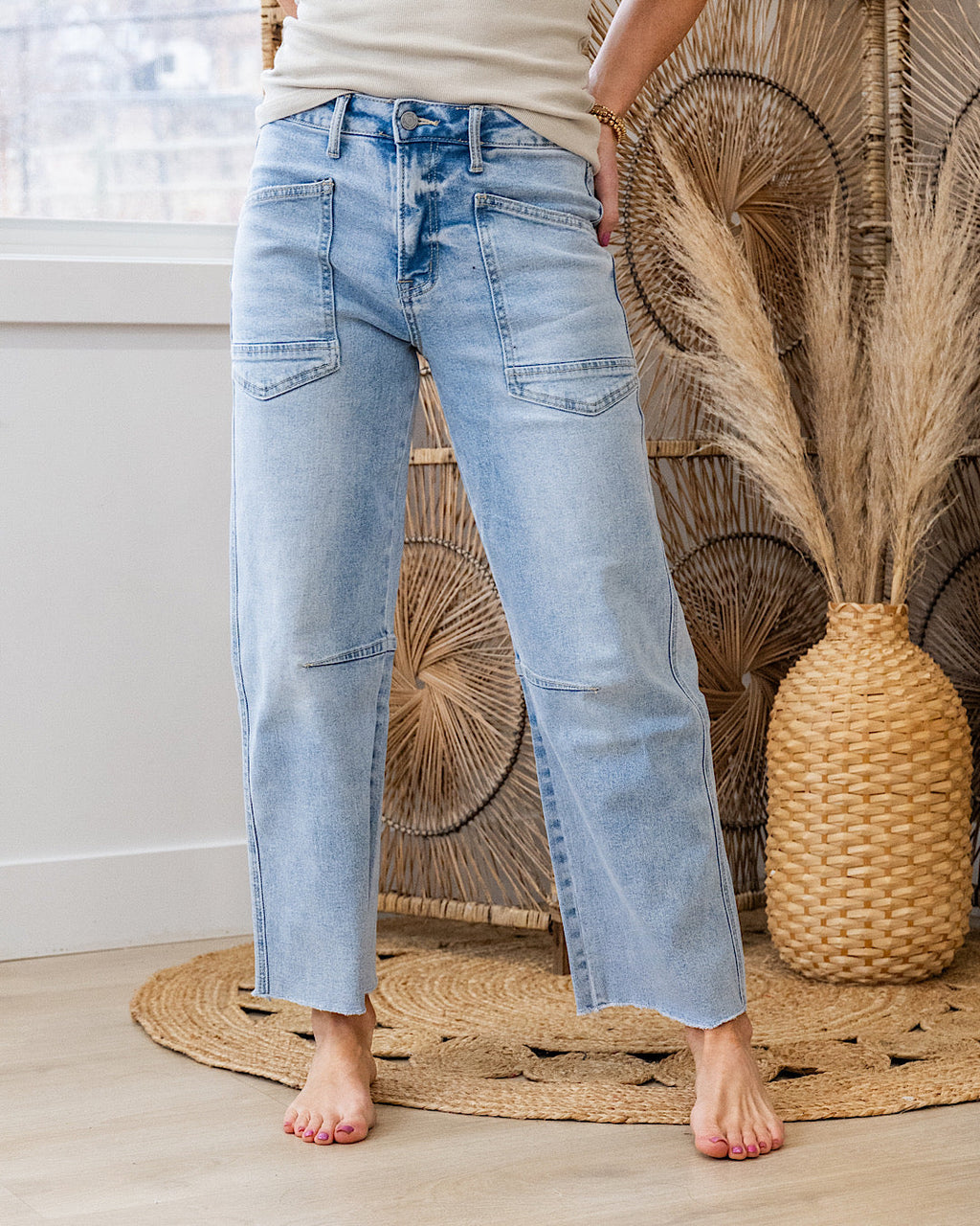 Jeans estilo barril Vervet Lettie en lavado ácido claro