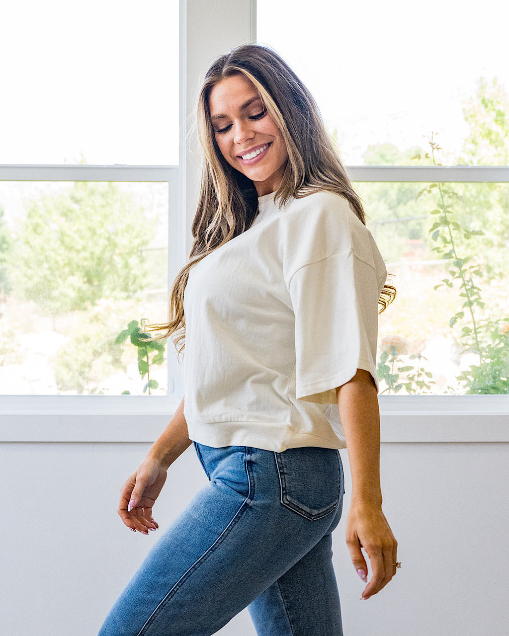 ¡NUEVO! Top de punto suave oversize Annie - Crema