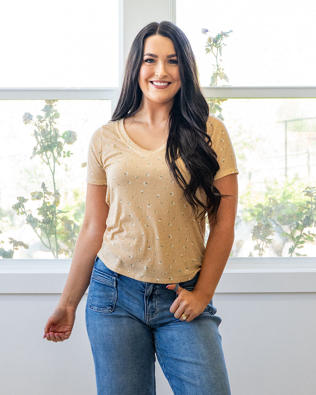 Top de punto texturizado con flores Skylar - Gris pardo