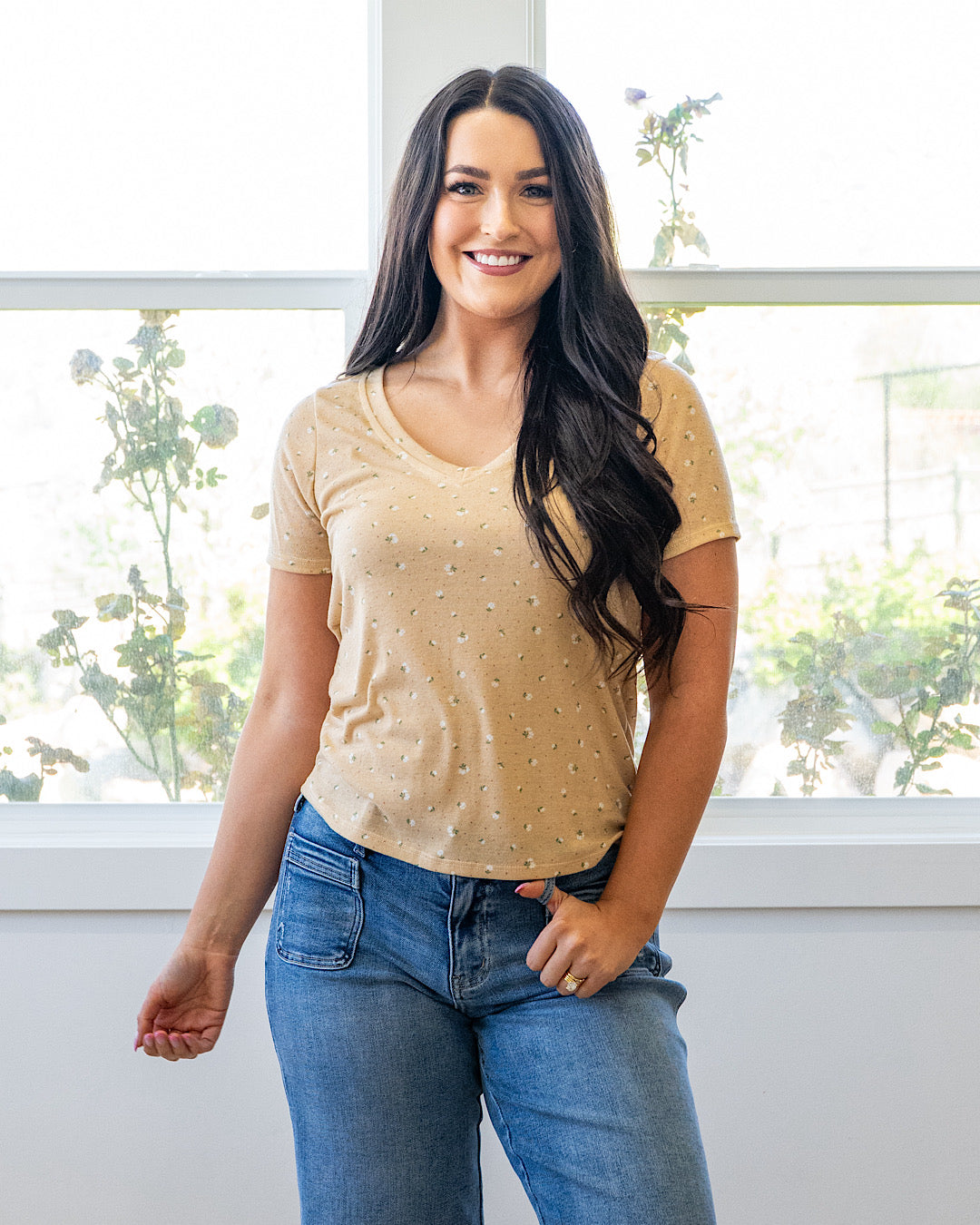 Top de punto texturizado con flores Skylar - Gris pardo