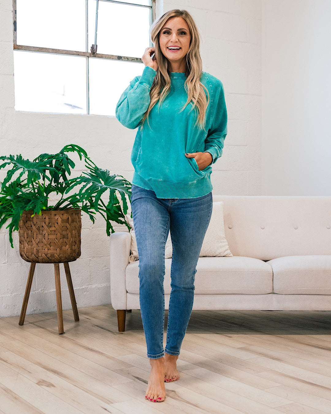 Sudadera cuello redondo Girlfriend - Gris azulado claro VENTA FINAL