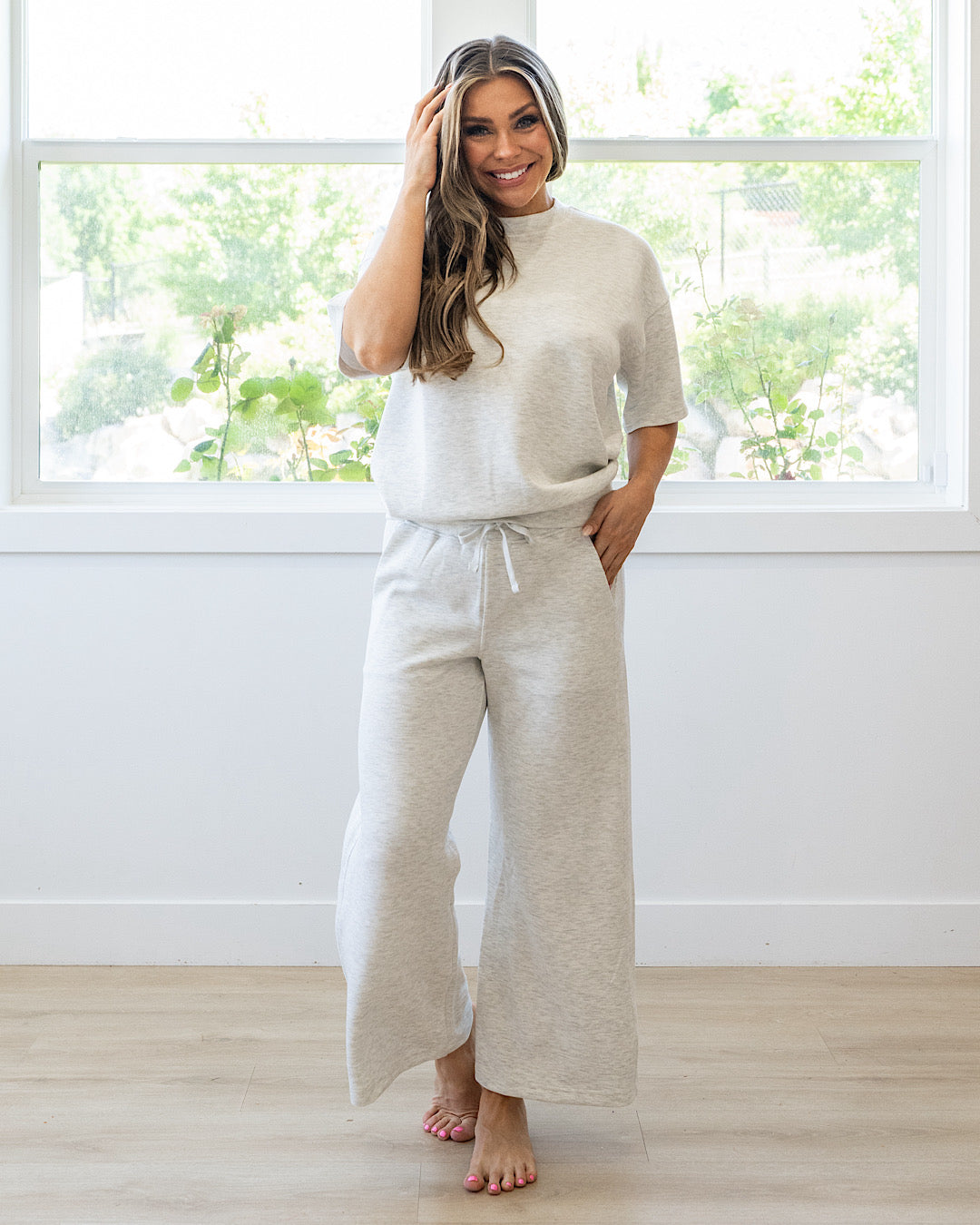 Pantalones anchos de tela scuba Kendall - Gris jaspeado claro