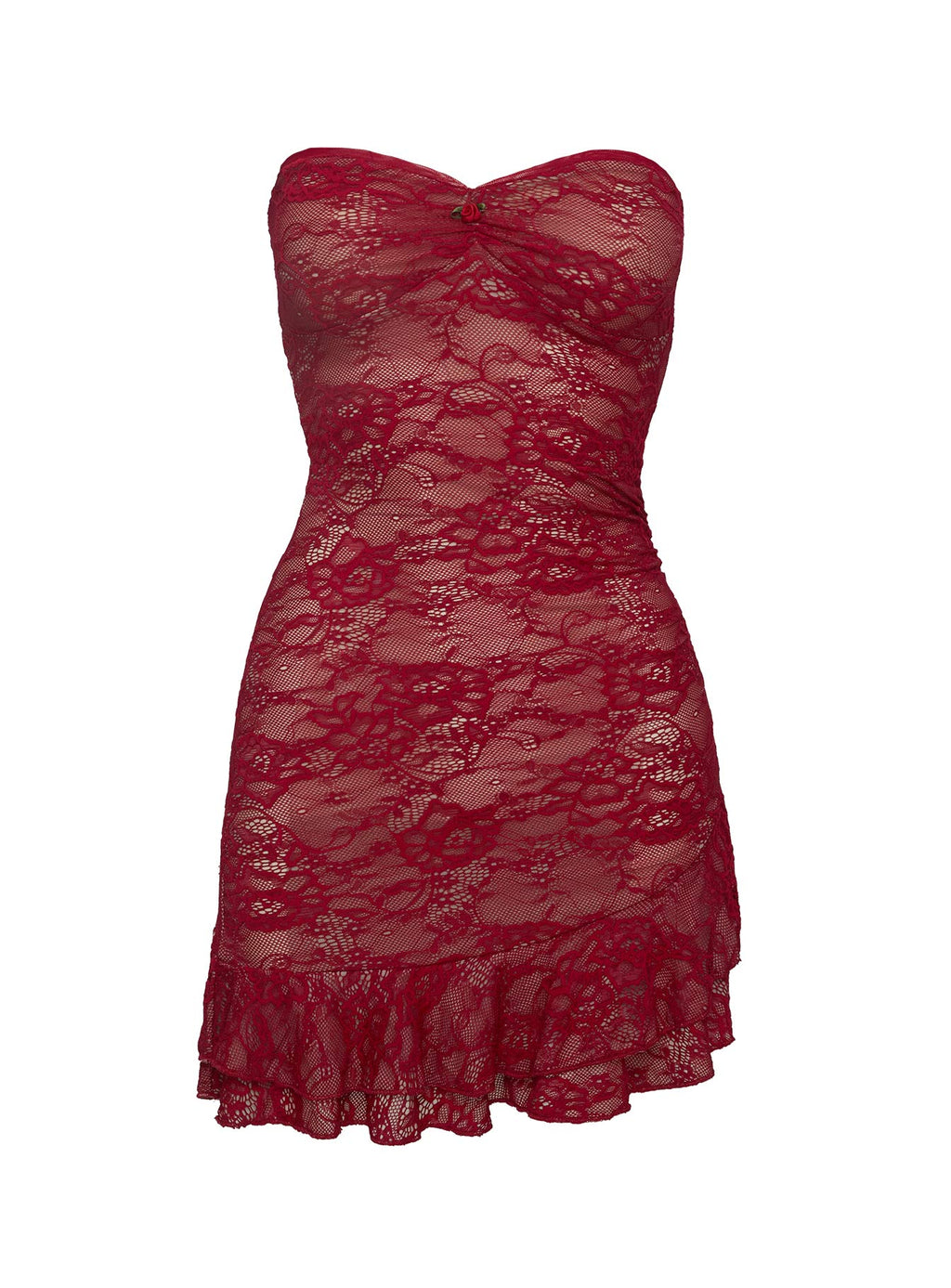 Minivestido Hailees de encaje sin tirantes rojo