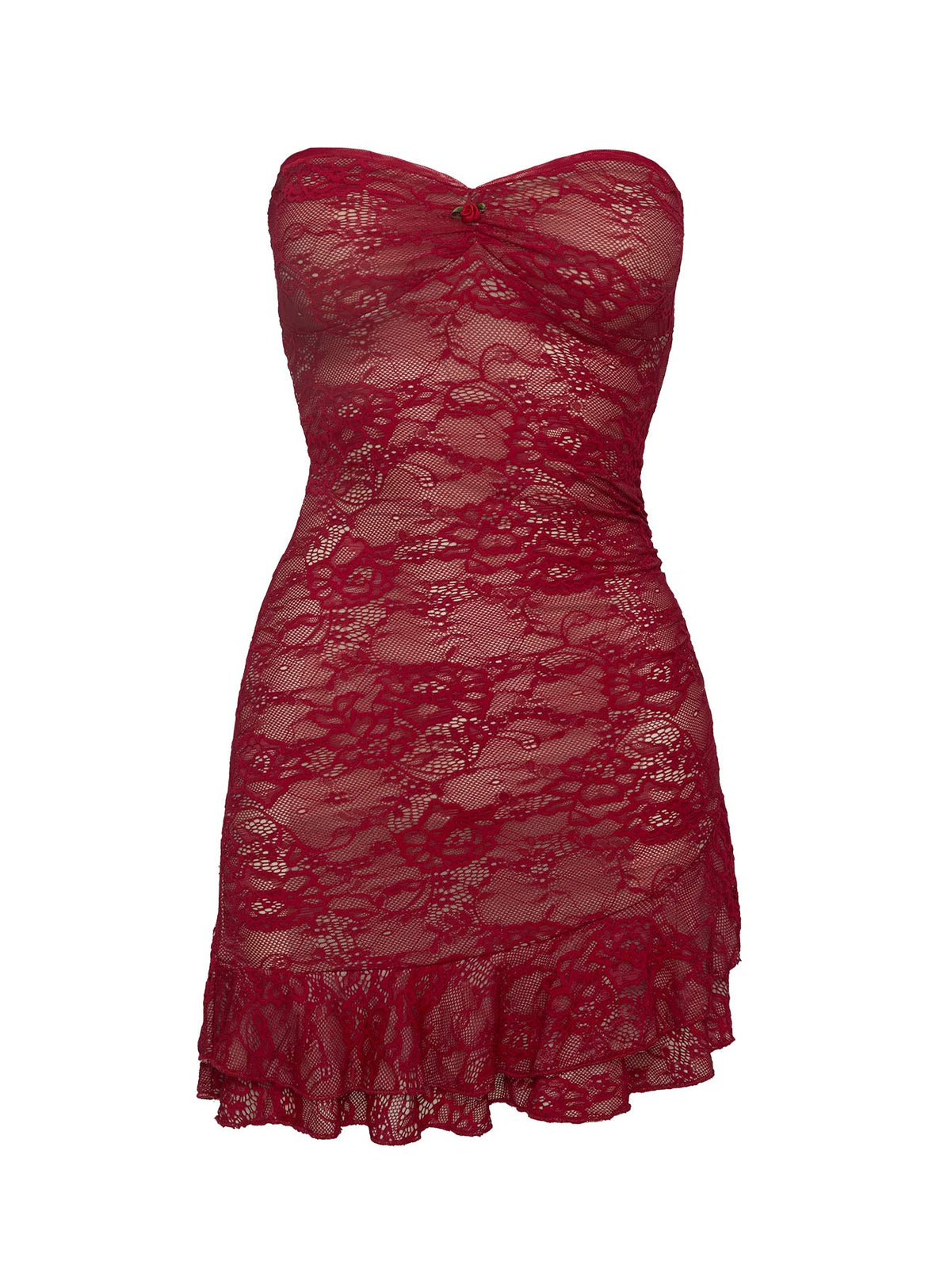 Minivestido Hailees de encaje sin tirantes rojo