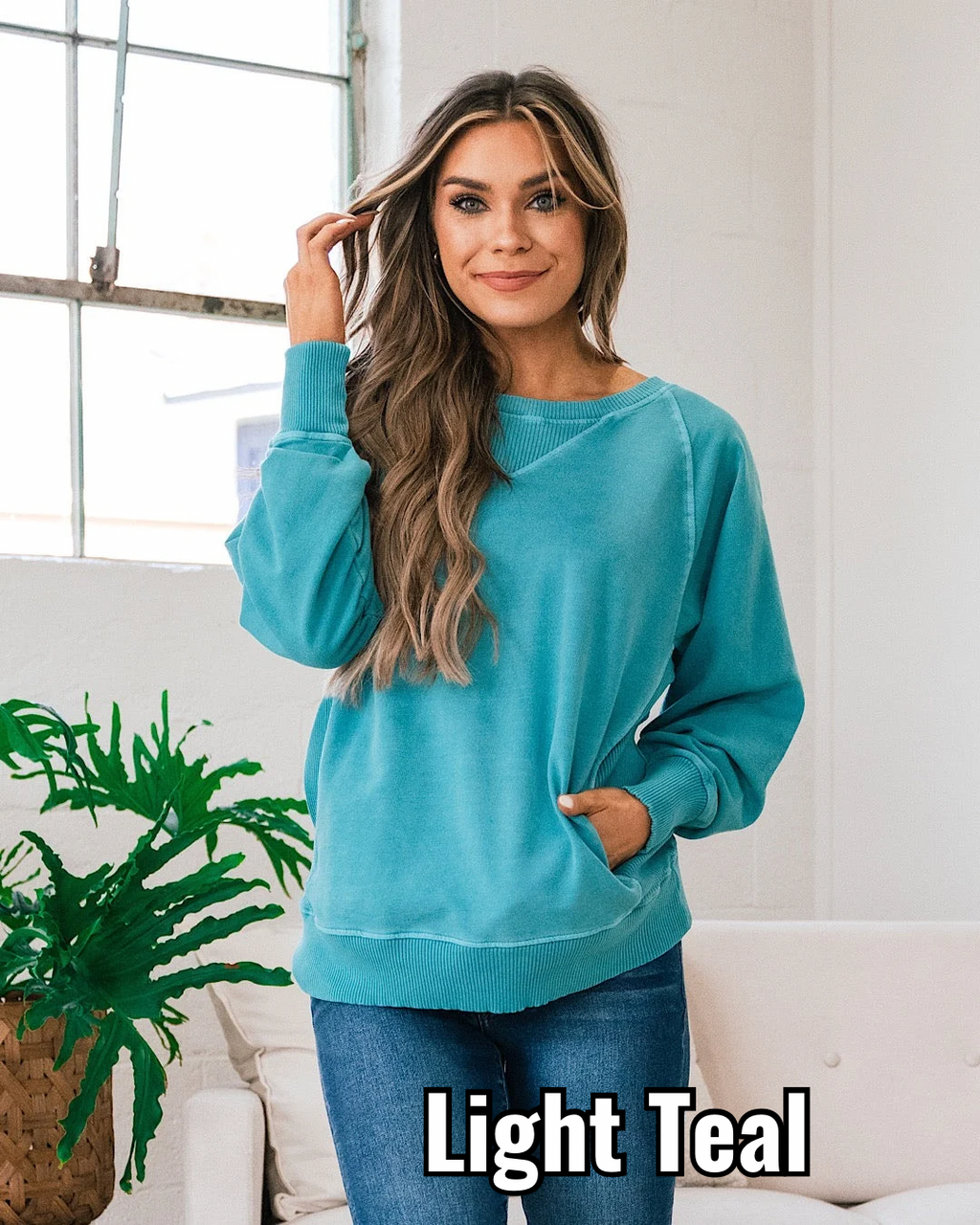 Sudadera de cuello redondo Girlfriend - Verde azulado claro VENTA FINAL