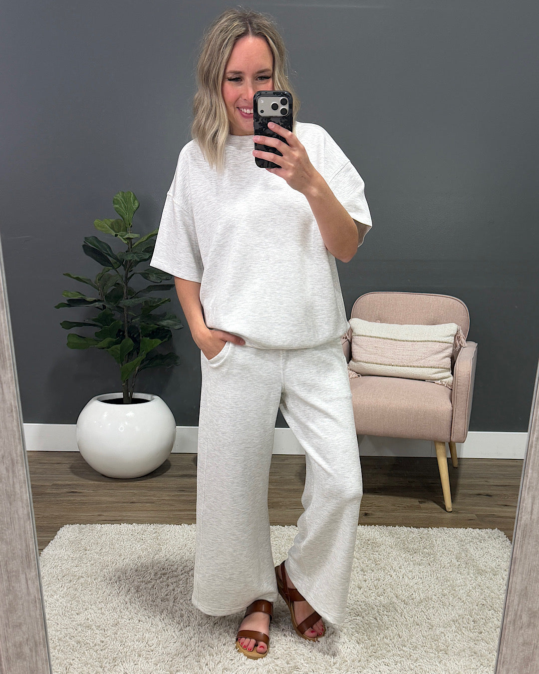 Pantalones anchos de tela scuba Kendall - Gris jaspeado claro