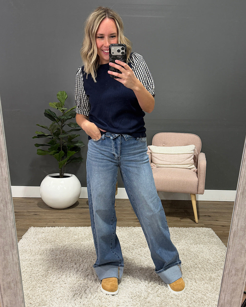 Jeans rectos con cintura doblada y dobladillo de Judy Blue Eliza