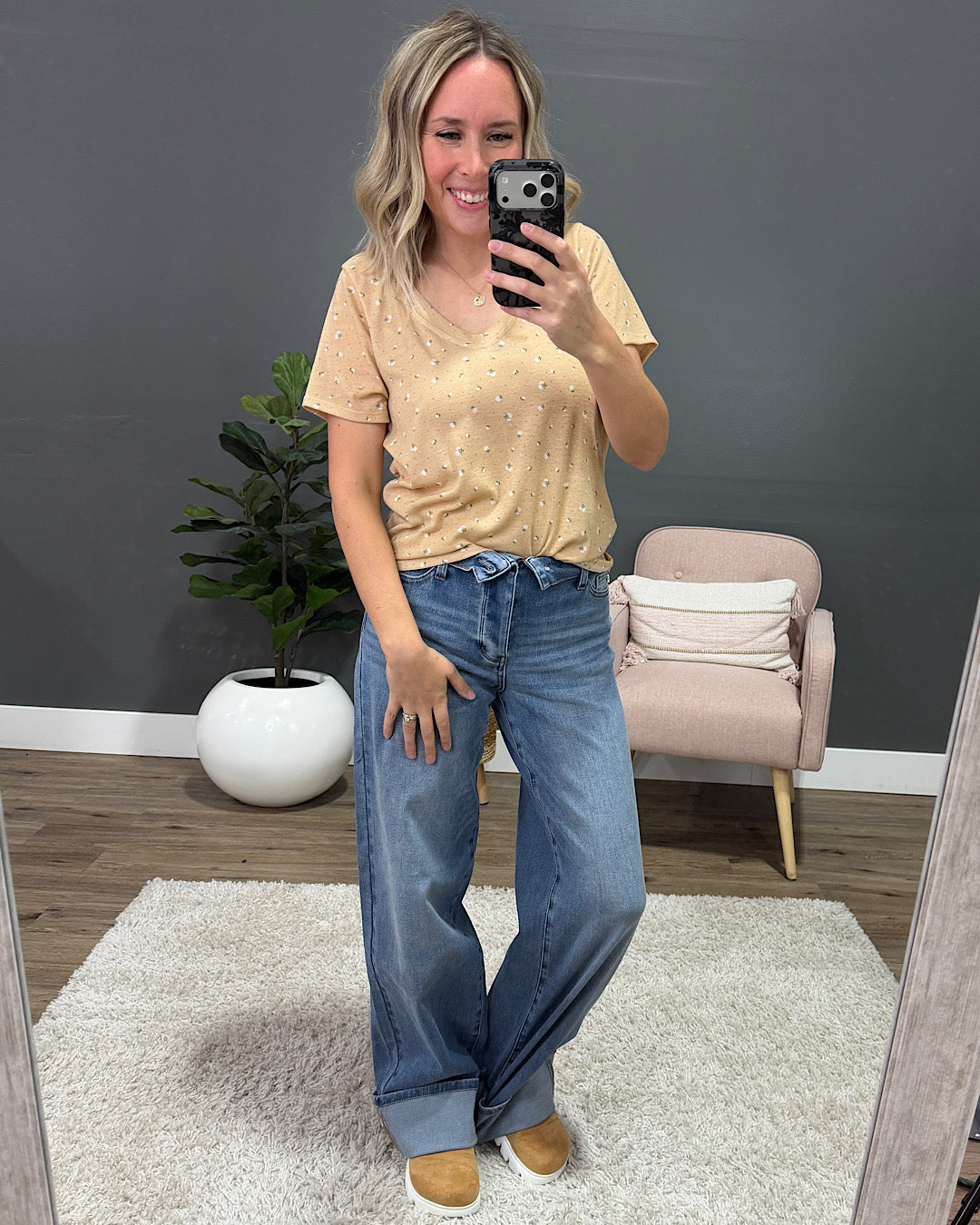 Top de punto texturizado con flores Skylar - Gris pardo