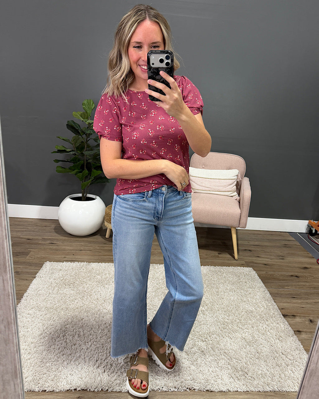 Top de canalé con estampado floral Chantal - Malva