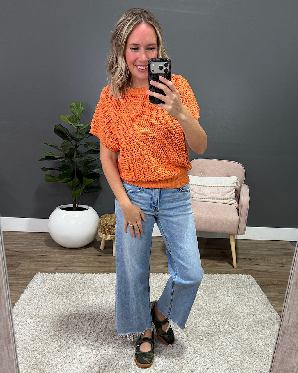 Top de punto de ganchillo Nicole - Naranja