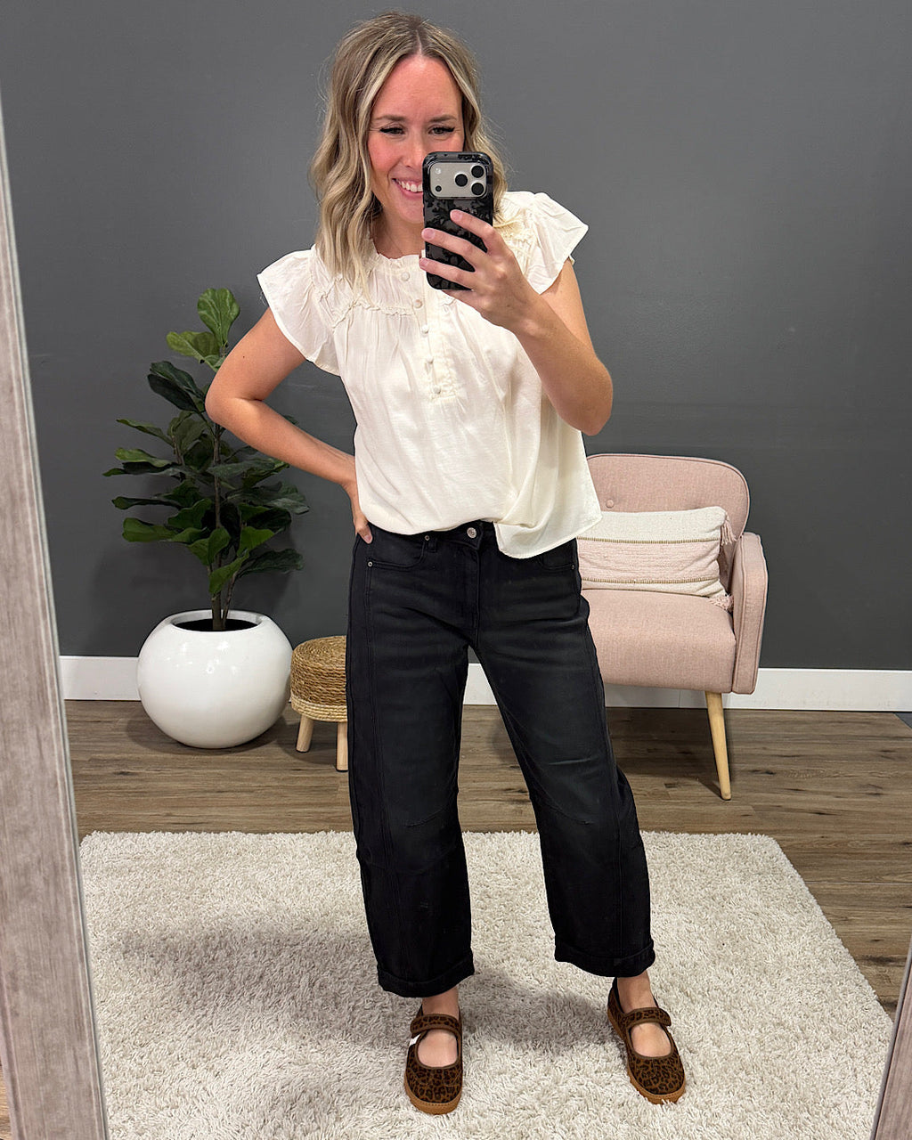 ¡NUEVO! Jeans Alexandra estilo barrel sin roturas - Negro