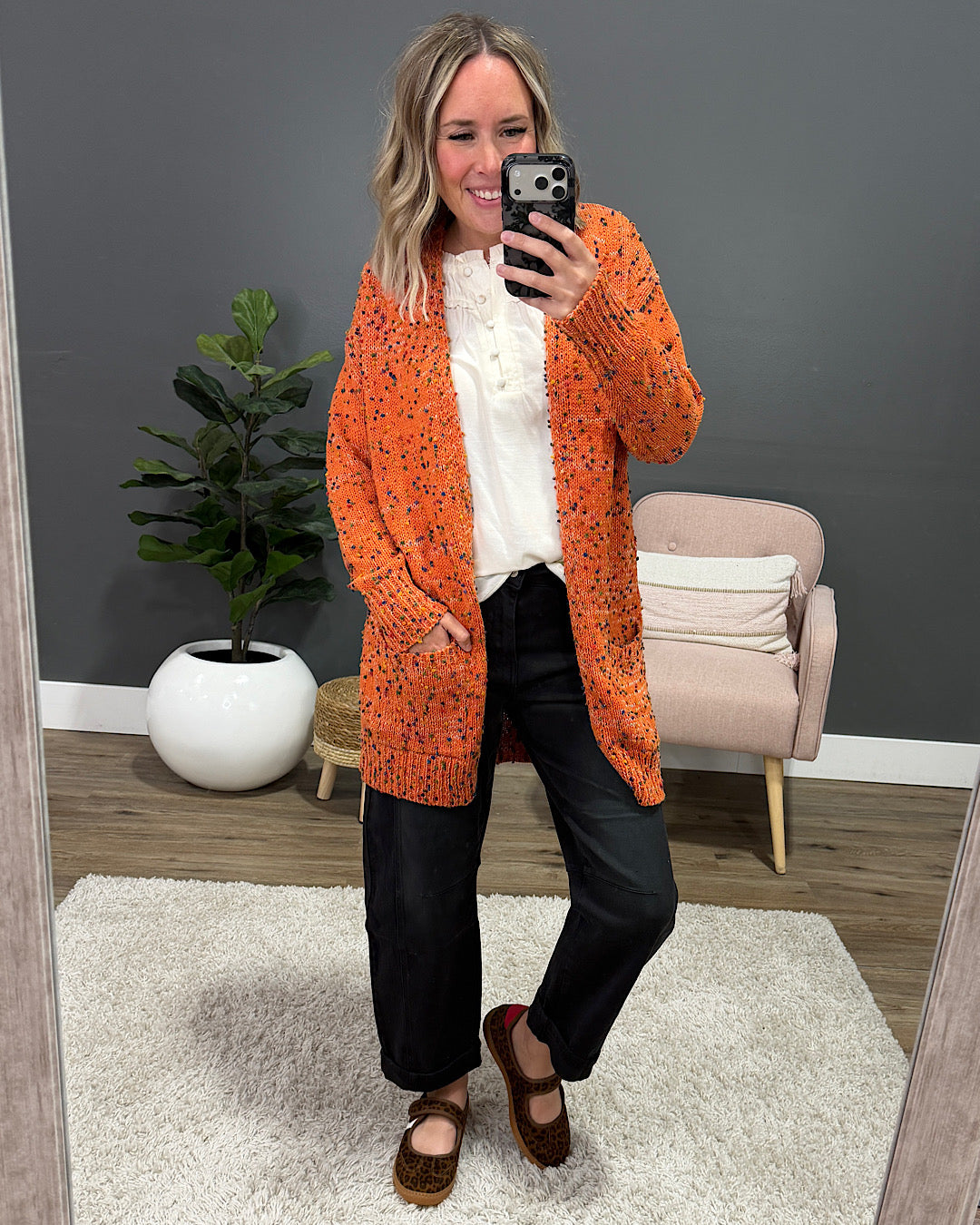 ¡NUEVO! Cárdigan Carly con lunares de confeti - Calabaza