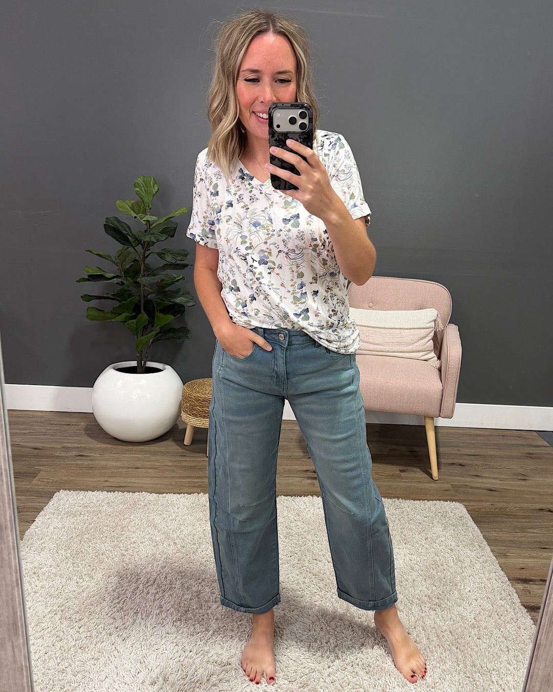 ¡NUEVO! Jeans Alexandra estilo barrel sin efecto desgastado - Turquesa