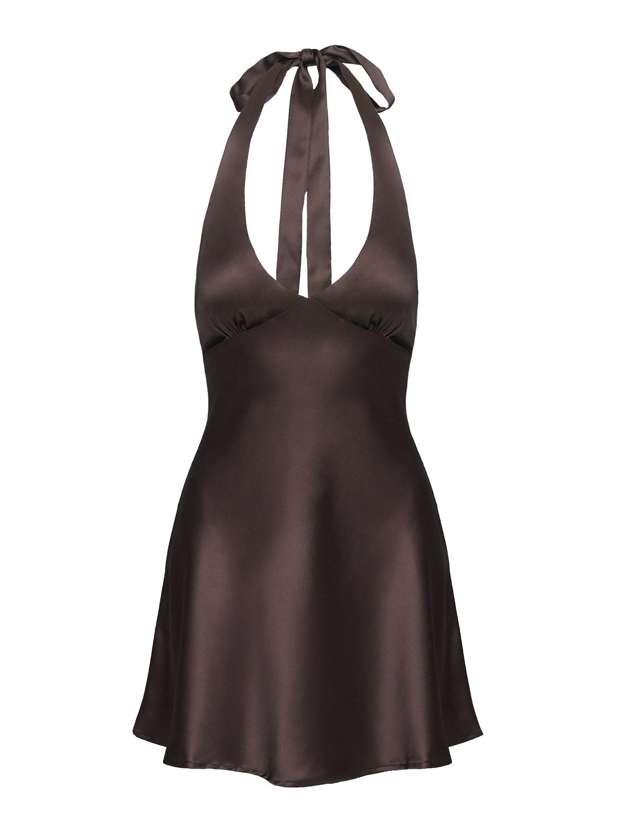 Minivestido Halter Pelagia con Lazo Marrón