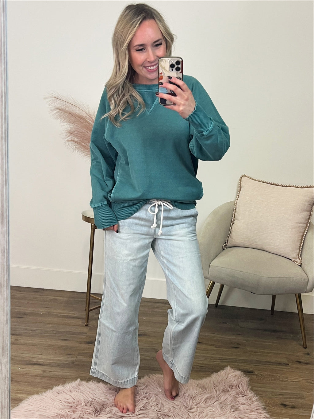 Sudadera de cuello redondo Girlfriend - Verde azulado VENTA FINAL