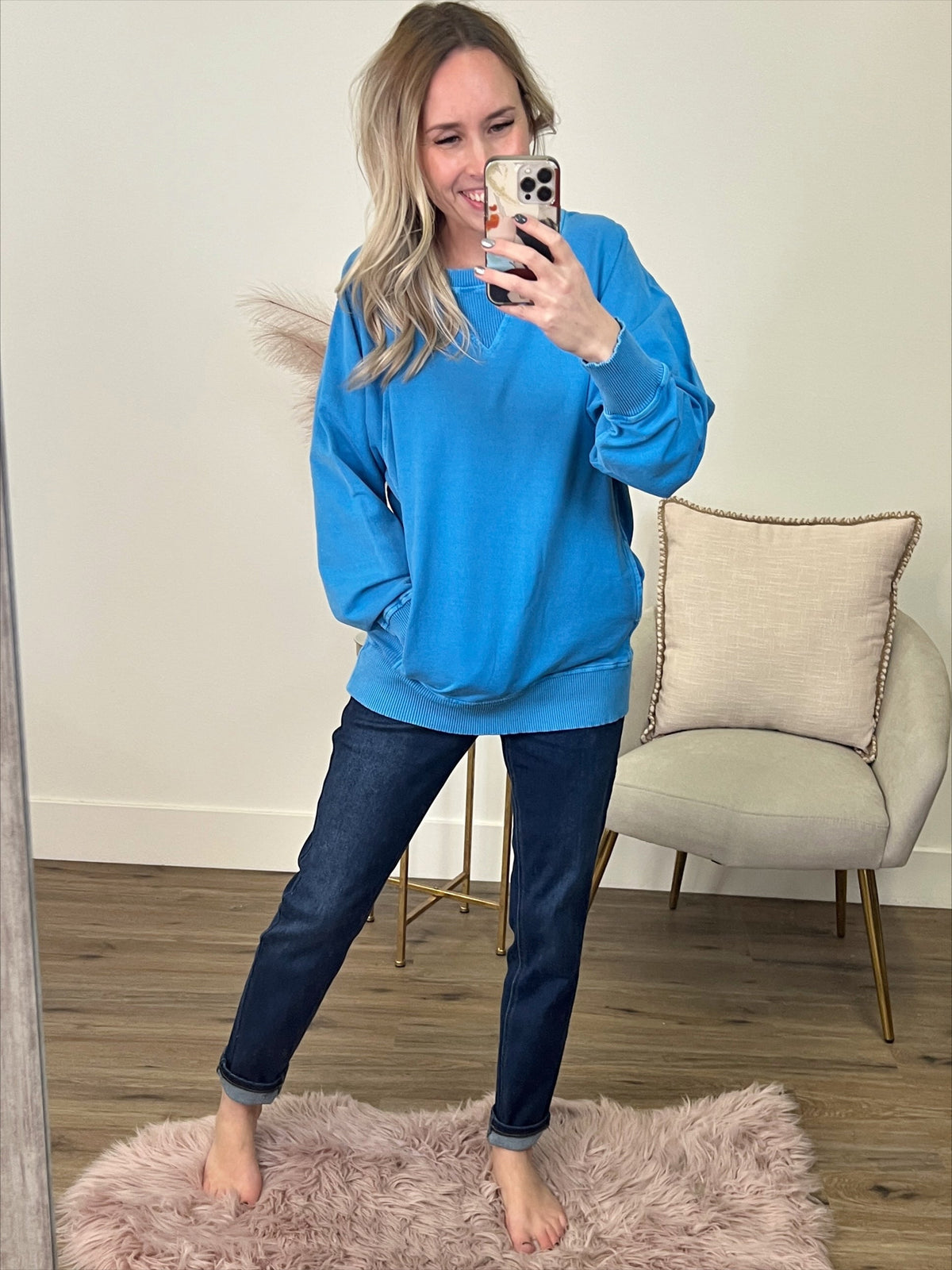 Sudadera de cuello redondo Girlfriend - Azul océano VENTA FINAL