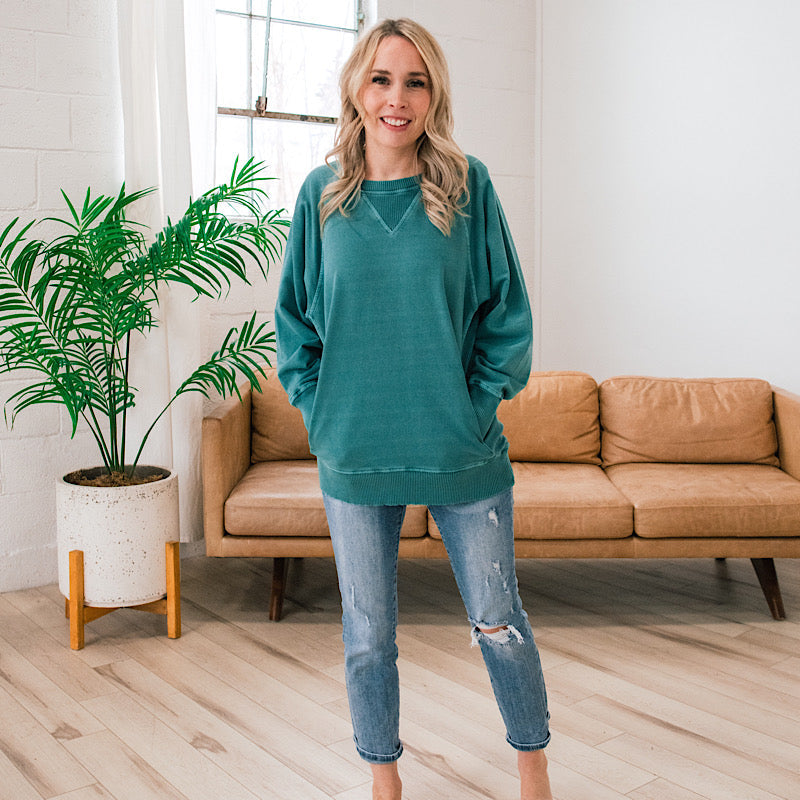 Sudadera de cuello redondo Girlfriend - Verde azulado VENTA FINAL